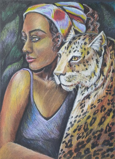 Dibujo titulada ""African woman and…" por Nadezhda Kokorina, Obra de arte original, Pastel