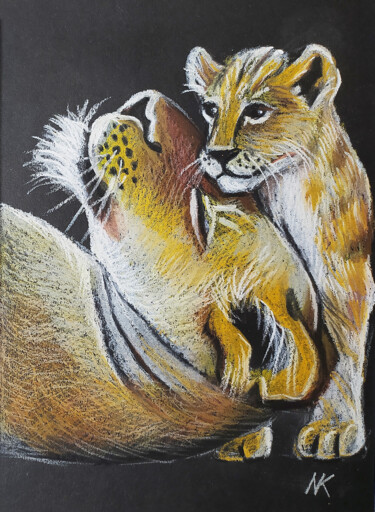 Dibujo titulada "Lioness and Cub Oil…" por Nadezhda Kokorina, Obra de arte original, Pastel