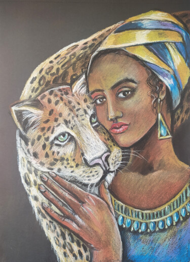 Desenho intitulada ""African woman and…" por Nadezhda Kokorina, Obras de arte originais, Pastel