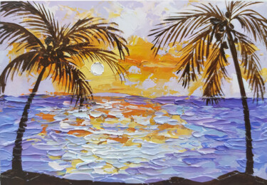 Pintura intitulada ""Sunset in Miami" L…" por Nadezhda Kokorina, Obras de arte originais, Óleo