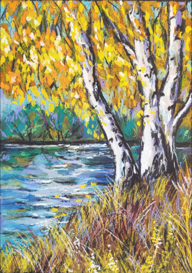 Dibujo titulada "Autumn landscape pa…" por Nadezhda Kokorina, Obra de arte original, Pastel