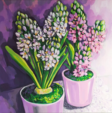 Schilderij getiteld "Hyacinths painting…" door Nadezhda Kokorina, Origineel Kunstwerk, Acryl