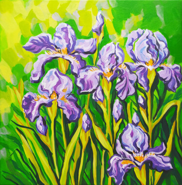 Peinture intitulée "Irises art flowers…" par Nadezhda Kokorina, Œuvre d'art originale, Acrylique
