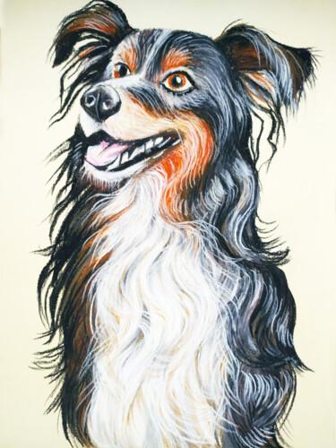 Dessin intitulée "Dog Oil Pastel Pet…" par Nadezhda Kokorina, Œuvre d'art originale, Pastel