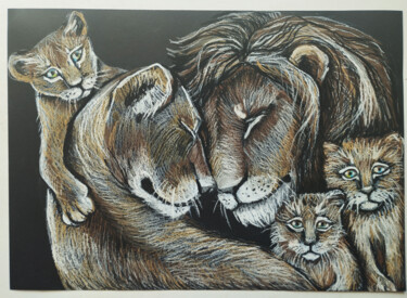 Dibujo titulada "Love The big family…" por Nadezhda Kokorina, Obra de arte original, Pastel