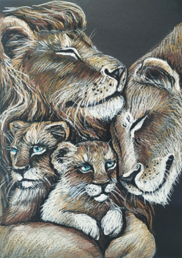 Dessin intitulée "The big family of L…" par Nadezhda Kokorina, Œuvre d'art originale, Pastel