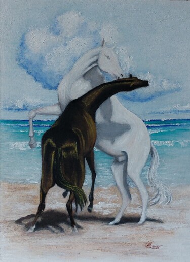 Pittura intitolato "Лошади у моря" da Nadezhda Potekhina, Opera d'arte originale, Olio