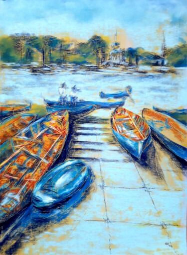 Painting titled "Boats. 01" by Nadia Bedei, Original Artwork, Pastel