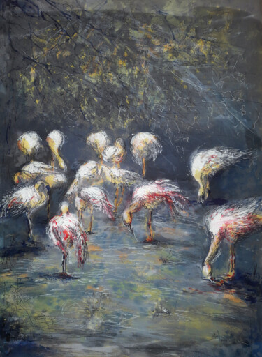 "Flamingo. Yellow" başlıklı Tablo Nadia Bedei tarafından, Orijinal sanat, Akrilik