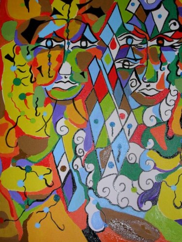 Painting titled "l'harlequin" by Nadia Benayad, Original Artwork