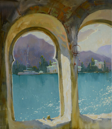 Pittura intitolato "City of Sun. Ville…" da Nadia Boldina, Opera d'arte originale, Olio Montato su Telaio per barella in leg…