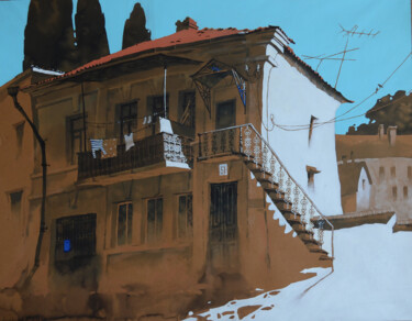 Peinture intitulée "House with an openw…" par Nadia Boldina, Œuvre d'art originale, Encre