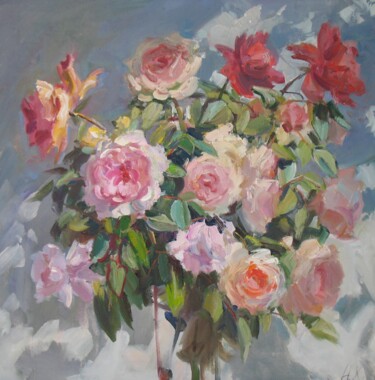 Peinture intitulée "Букет роз" par Nadia Hramova, Œuvre d'art originale, Huile Monté sur Châssis en bois