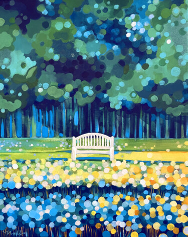 Malarstwo zatytułowany „thinking bench” autorstwa Nadia Lysakowska, Oryginalna praca, Akryl Zamontowany na Drewniana rama no…