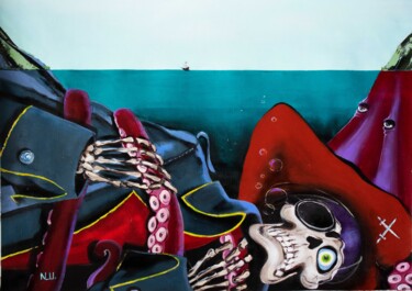 Pittura intitolato "Pirate island" da Nadia Sh. Mikhailo, Opera d'arte originale, Acrilico