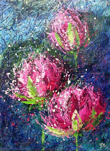 Painting titled "PINK FLOWERS - read…" by Nadiia Antoniuk, Original Artwork, Acrylic