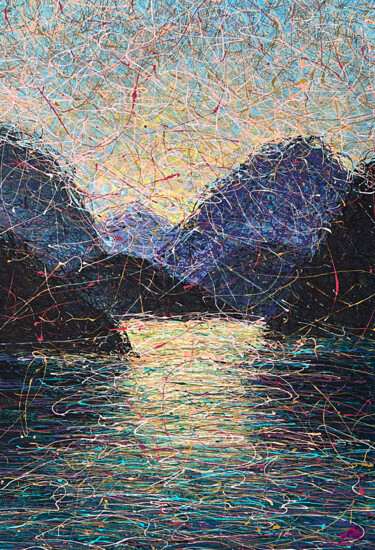 Painting titled "Swiss lake" by Nadiia Antoniuk, Original Artwork, Acrylic