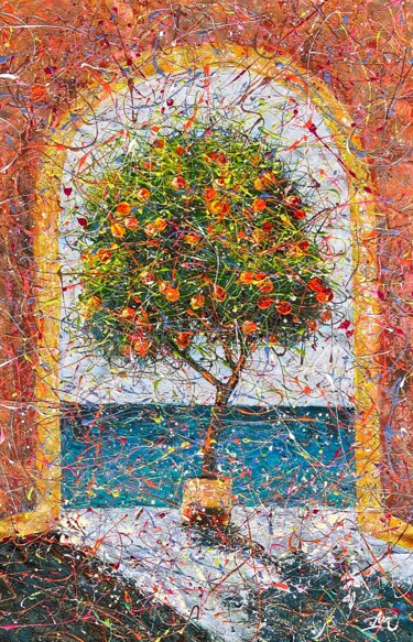 Malerei mit dem Titel "Orange tree" von Nadiia Antoniuk, Original-Kunstwerk, Acryl