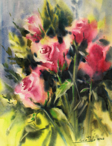 Painting titled "Roses in memory" by Nadiia Dubei, Original Artwork, Watercolor