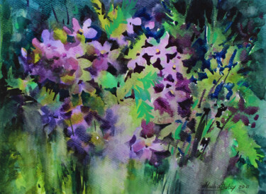 Malerei mit dem Titel "Forest flowers" von Nadiia Dubei, Original-Kunstwerk, Aquarell