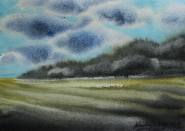 Malerei mit dem Titel "Before the rain" von Nadiia Dubei, Original-Kunstwerk, Aquarell