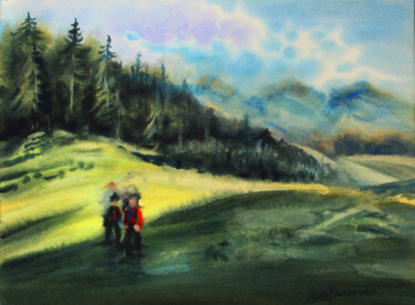 Pittura intitolato "Carpathian mountains" da Nadiia Dubei, Opera d'arte originale, Acquarello