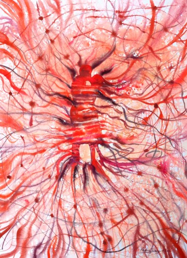 Peinture intitulée "Love Red" par Nadiia Dubei, Œuvre d'art originale, Aquarelle