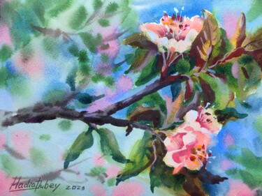 Painting titled "Spring" by Nadiia Dubei, Original Artwork, Watercolor