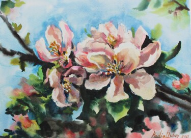 Malerei mit dem Titel "Apple blossom" von Nadiia Dubei, Original-Kunstwerk, Aquarell