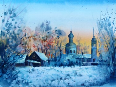 Pittura intitolato "Winter night" da Nadiia Dubei, Opera d'arte originale, Acquarello