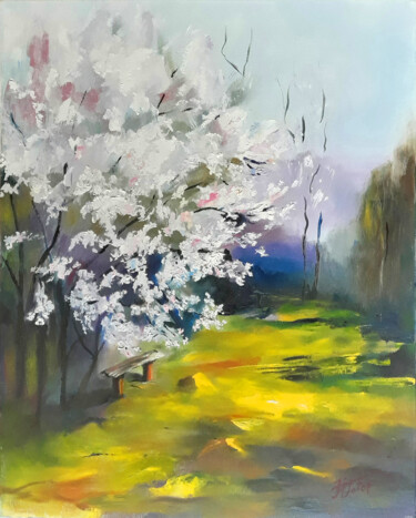 Peinture intitulée "Cherry blossoms" par Nadiia Govor, Œuvre d'art originale, Huile
