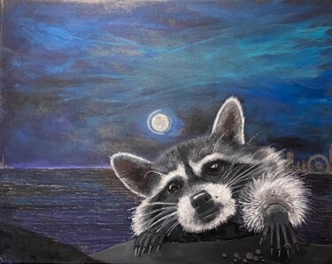 Painting titled "Friend (raccoon)" by Nadiia Boichenko, Original Artwork, Acrylic