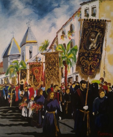 Peinture intitulée "La procession à Mal…" par Eyquem, Œuvre d'art originale, Acrylique