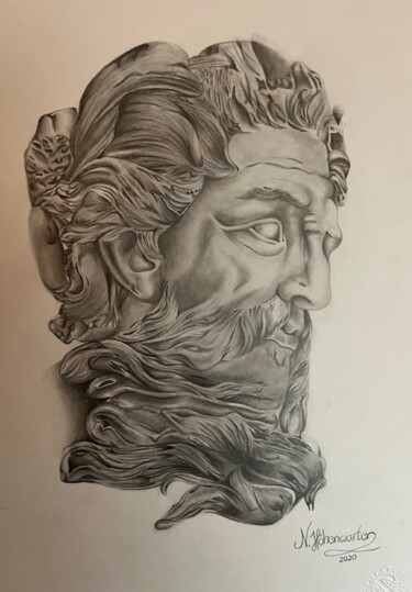 Dessin intitulée "Neptun" par Nadine Höhenwarter, Œuvre d'art originale, Crayon