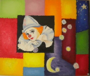 Painting titled "PIERROT" by Nadine Jacot (Nad-Ev), Original Artwork, Oil