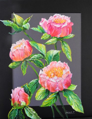 제목이 "pivoines roses 50x4…"인 미술작품 Nadine Lenzotti로, 원작, 아크릴