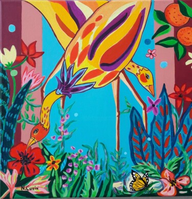 Картина под названием "Oiseaux dans un jar…" - Nadine Rivoal, Подлинное произведение искусства, Акрил