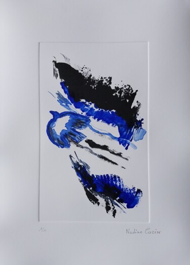 Druckgrafik mit dem Titel "l'oiseau bleu" von Nadine Rivoal, Original-Kunstwerk, Monotypie