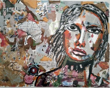 Collages titled "La tristesse de Mar…" by Nadine Somoza, Original Artwork, Collages Mounted on Wood Stretcher frame