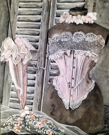Peinture intitulée "Le corset rose" par Nadine Coffinier, Œuvre d'art originale, Acrylique Monté sur Châssis en bois