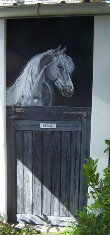 Peinture intitulée "Le cheval à l'écurie" par Nadine Coffinier, Œuvre d'art originale, Acrylique
