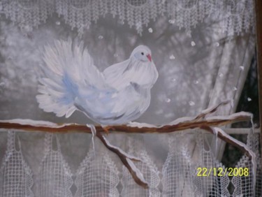 Peinture intitulée "Pigeon en hivers" par Nadine Coffinier, Œuvre d'art originale