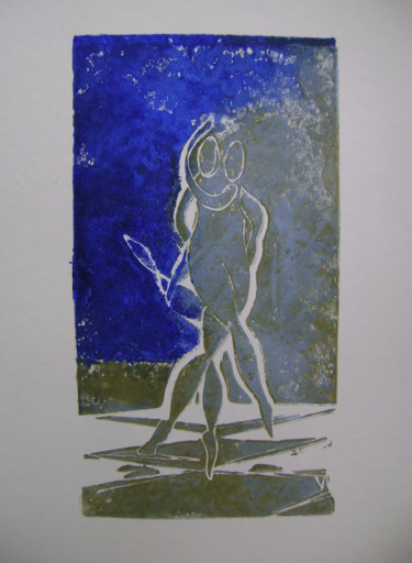 Gravures & estampes intitulée ""malgré l'orage" ve…" par Nadine Trescartes (fildefériste), Œuvre d'art originale, Linogravur…