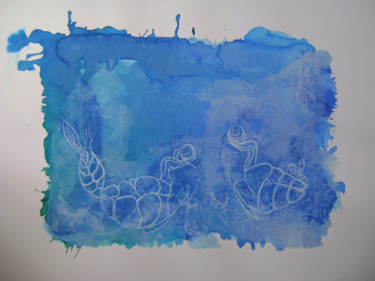 Gravures & estampes intitulée ""Crevettes" N°3" par Nadine Trescartes (fildefériste), Œuvre d'art originale, Eau-forte