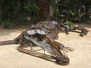 Sculptuur getiteld "le crocodile" door Nadine Trescartes (fildefériste), Origineel Kunstwerk, Metalen