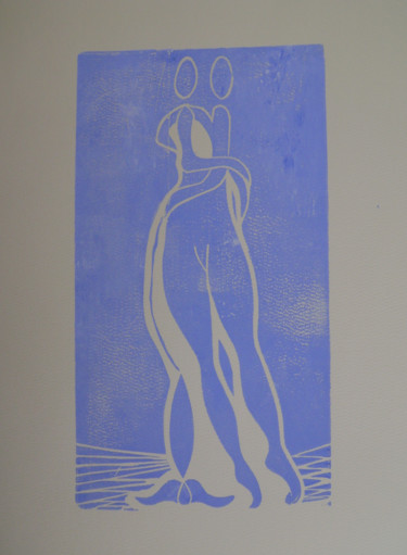 Gravures & estampes intitulée ""le pendule" parme" par Nadine Trescartes (fildefériste), Œuvre d'art originale, Linogravures