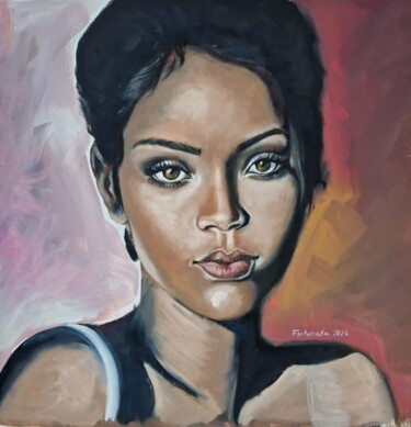 Peinture intitulée "Sängerin Rihanna" par Nadja Schramm, Œuvre d'art originale, Huile