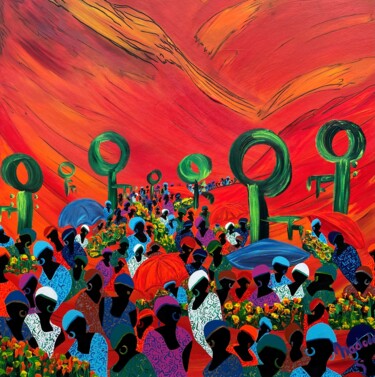 Malerei mit dem Titel "Le Marché des clefs" von Nadodo, Original-Kunstwerk, Acryl Auf Keilrahmen aus Holz montiert