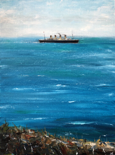 Painting titled "Titanic leaves Quee…" by Nady Navy, Original Artwork, Oil Mounted on Cardboard