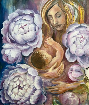 Schilderij getiteld "Maternity" door Nadya Lem, Origineel Kunstwerk, Olie